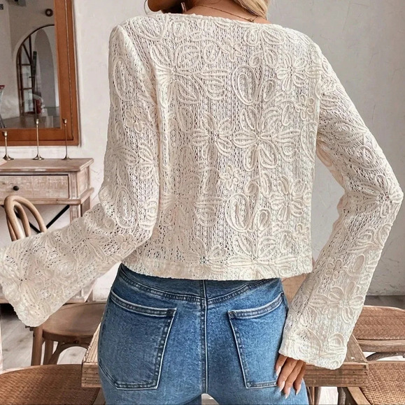 Women's Fall Front Tie Long Sleeve Cropped Casual Blous - Picture 2 of 6